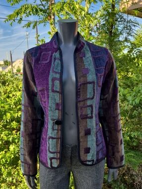 TRIMDIN Ladies Vintage Patterned Reversible Jacke with Multicolor Abstract Print